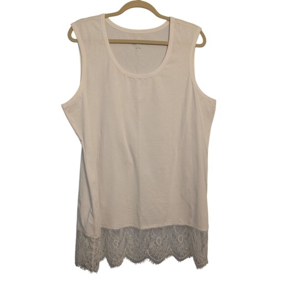Soft Surroundings White Tank Top Lace Hem 2X Womens Plus Size long - Picture 4 of 11
